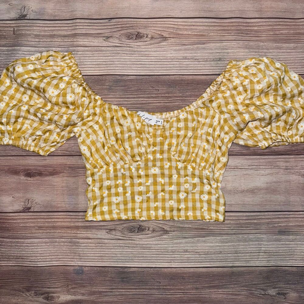 Petal & Pup Gingham Daisy Floral Midle Puff Sleeve Corset Crop Top Size 2